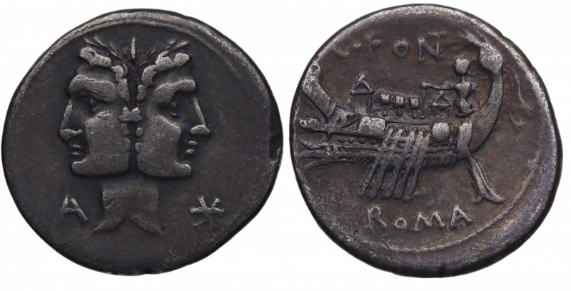 114-113 a.C. Fonteia. Sur de Italia. Denario. FFC 713; Crawford 290/1. 3,90 g. C...