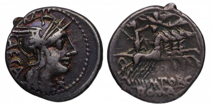 108-107 a.C. Porcia. Roma. Denario. FFC 1051; Crawford 270/1. 3,90 g. Cabeza de ...