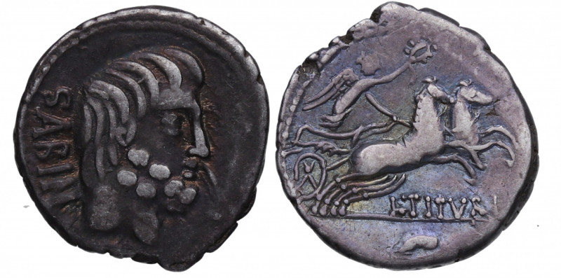 89 a.C. Tituria. Roma. Denario. FFC 1147; Crawford 344/3. 3,70 g. Cabeza del rey...