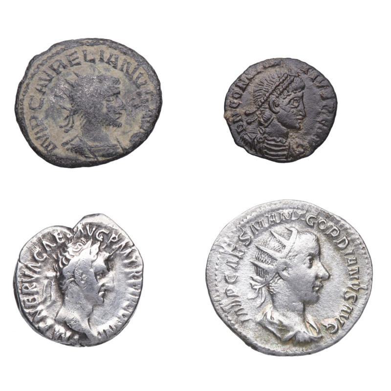 s. I-IV dC. Lote de 4 monedas romanas: Denario (1), Antoniniano (1), bronces (2)...