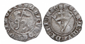 1379-1390. Juan I (1379-1390). Sevilla. 1/2 blanco del Agnus Dei. A. BURGOS 562; BAUTISTA 735. Ve. 0,68 g. Escasa así. MBC+. Est.120.