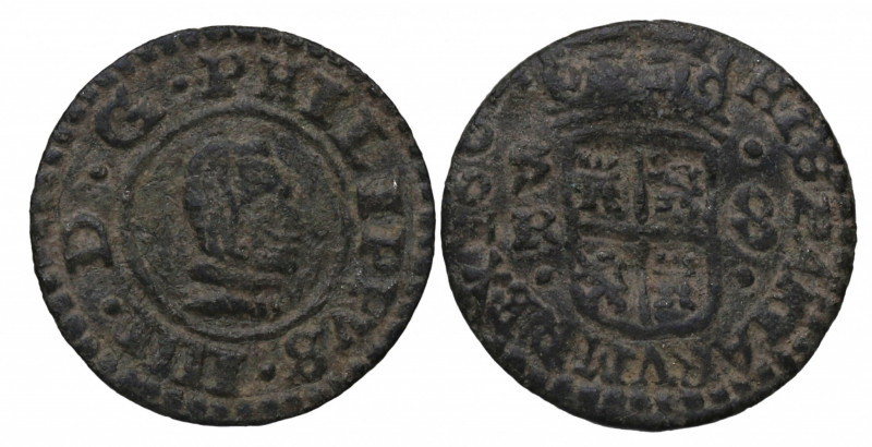 1664. Felipe IV (1621-1665). Sevilla. 8 Maravedís. A&C 407. Ae. 1,85 g. Escasa. ...