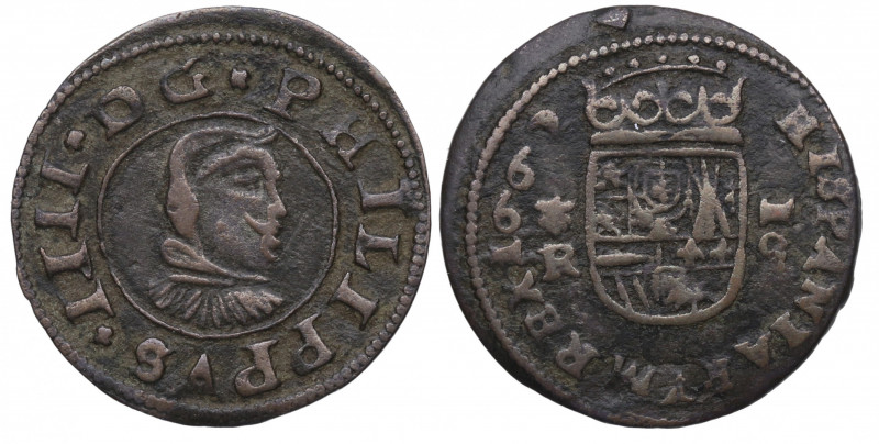 1662. Felipe IV (1621-1665). Coruña. 16 Maravedís. A&C 451. Cu. 3,91 g. Variante...