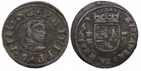1662. Felipe IV (1621-1665). Coruña. 16 Maravedís. A&C 451. Cu. 3,91 g. Variante seises tumbados. MBC+. Est.60.