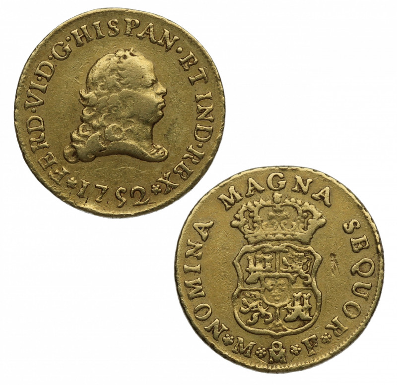 1752. Fernando VI (1746-1759). México. 2 escudos. MF. A&C 654. Au. 6,72 g. Bella...