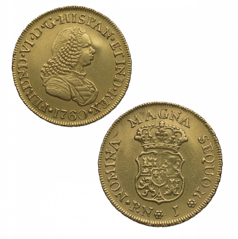 1760. Fernando VI (1746-1759). Popayán. 2 escudos. J. A&C 664. Au. 6,72 g. Bella...