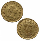 1760. Carlos III (1759-1788). Madrid. 1/2 Escudo . JP. A&C 1242. Ae. 1,76 g. Corona lisa. EBC. Est.200.