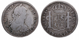 1774. Carlos III (1759-1788). Potosí. 4 reales. JR. A&C 931. Ag. 13,20 g. MBC. Est.90.