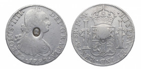 1792. Carlos IV (1788-1808). México. 8 Reales. FM. Ag. 26,70 g.  Estos resellos autorizaron la circulación de numerario español en Reino Unido. Fue el...