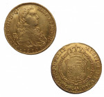 1810. Fernando VII (1808-1833). México. 8 escudos. HJ. A&C 1783. Au. 26,95 g. Acuñación floja en reverso. MBC+ / MBC. Est.1350.