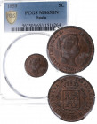 1859. Isabel II (1833-1868). 5 Céntimos de Real. A&164. Au. Encapsulada por PCGS en MS65BN. SC. Est.150.