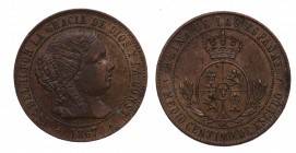 1967. Isabel II (1833-1868). Segovia. 1/2 Céntimo de escudo. CM. A&C 209. Ae. 1,26 g. EBC+. Est.30.