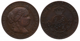 1866. Isabel II (1833-1868). Barcelona. 1 Céntimo de escudo. A&C 213. Ae. 2,57 g. Sin OM. EBC-. Est.100.
