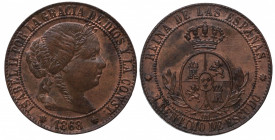 1868. Isabel II (1833-1868). Sevilla. 1 Céntimo de Escudo. OM. A&C 216. Ae. 2,55 g. EBC. Est.35.