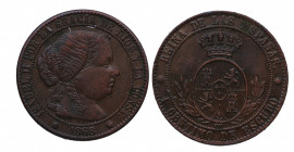 1868. Isabel II (1833-1868). Barcelona. 1 Céntimo de escudo. CM. A&C 216. Ae. 2,50 g. EBC+. Est.30.