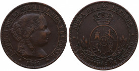 1868. Isabel II (1833-1868). Jubia. 2,5 Céntimos de escudo. CM. A&C 237. Ae. 6,20 g. MBC-. Est.25.
