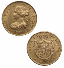 1867. Isabel II (1833-1868). Madrid. 4 escudos. A&C 691. Au. 3,36 g. Muy bella. Brillo original. EBC+. Est.280.