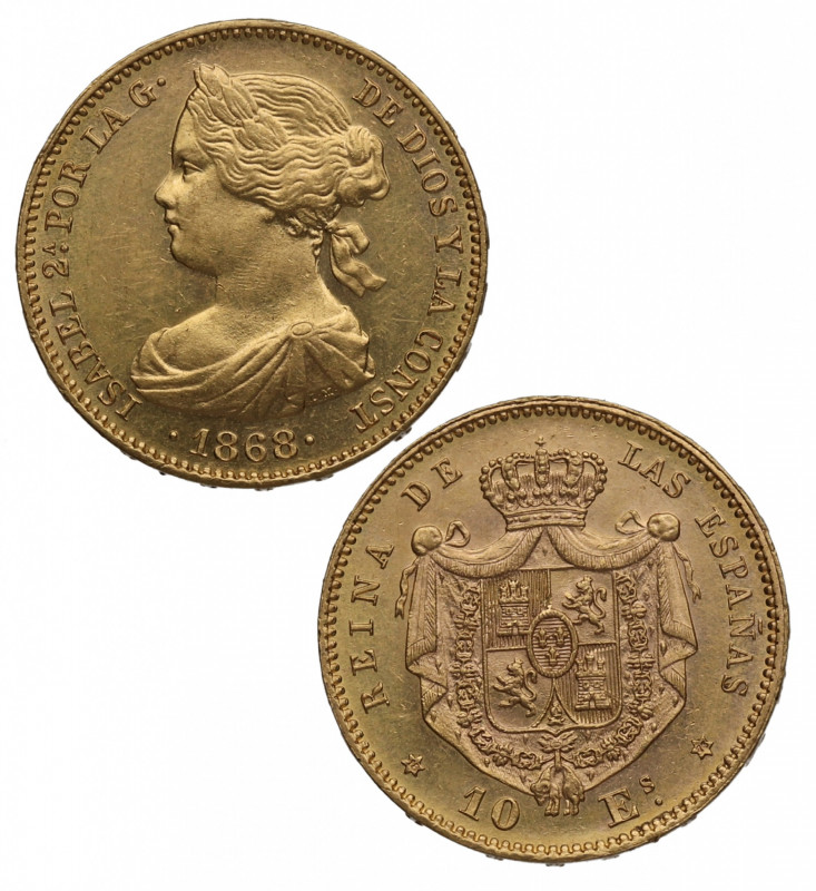 1868*73. Isabel II (1833-1868). Madrid. 10 escudos. A&C 41. Au. 8,40 g. Bella. B...