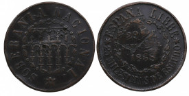 1868. I República (1868-1871, 1873-1874). Segovia. 25 Milésimas de Escudo. A&C 10. Ae. 6,24 g. BC+. Est.60.