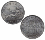1870. I República (1868-1871, 1873-1874). 20 Céntimos. SMN. A&C 12. Ag. 1,00 g. Bella. Brillo original. ESCASA. SC- / EBC+. Est.1500.