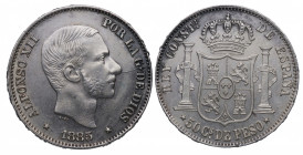 1885. Alfonso XII (1874-1885). Manila. 50 centavos. A&C 124. Ag. 12,90 g. EBC-. Est.70.