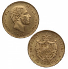 1881*81. Alfonso XII (1874-1885). Madrid. 25 pesetas. MSM. A&C 82. Au. 8,06 g. Bella. Brillo original. Marquita en anverso. SC-. Est.400.