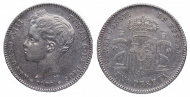 1901*01. Alfonso XIII (1886-1931). Madrid. 1 peseta. SMV. A&C 60. Ag. 4,90 g. Atractiva. EBC-. Est.50.