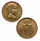 1889*89. Alfonso XIII (1886-1931). Madrid. 20 pesetas. MPM. A&C 113. Au. 6,45 g. Bella. Brillo original. ESCASA así. SC. Est.500.