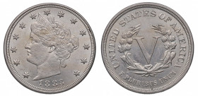 1883. Estados Unidos. 5 Centavos No “Cents”. Cu-Ni. 5,00 g. ESCASA. SC. Est.250.