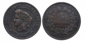 1871 K . Francia. 5 Céntimos. Ag. 5,07 g. MBC. Est.95.