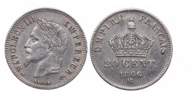 1866 BB. Francia. Napoleón III. 20 Céntimos. Ag. 1,03 g. EBC. Est.65.