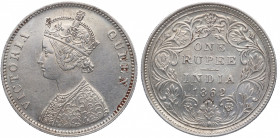 1862. India Británica. Victoria. 1 Rupia. Ag. 11,64 g. SC-. Est.90.