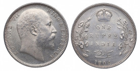 1904. India Británica. Edward VII. 1 Rupia. Ag. 11,71 g. SC-. Est.75.