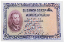 1926. Alfonso XIII (1886-1931). Francisco Javier. 25 Pesetas SERIE A. Ed-102. Leve doblez central pero muy buen ejemplar. EBC. Est.70.