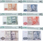 1979-1985. Juan Carlos I (1975-2014). Lote de 6 Billetes (1 de 10.000, 5000,2000,1000,500 y 200 Pesetas). Pick# 156,157158a,159,160 y 161. Encapsulado...
