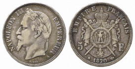 FRANCIA. Napoleone III. 5 Francs 1870 A. Ag (24,84 g). BB