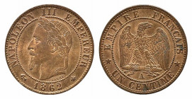 FRANCIA. Napoleone III. 1 centime 1862 A. FDC