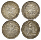RUSSIA. 50 Copechi 1922 + 1925. Ag. Lotto di due monete. SPL