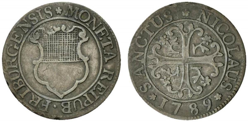 SVIZZERA. Friburgo - Fribourg MI Kreuzer 1789. Stemma R/ Croce. D.T.660m. HMZ 2-...