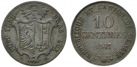 SVIZZERA. Ginevra - Geneve. MI 10 centimes 1847 KM 134 BB+