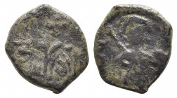 BARI. Ruggero II (1127-1154) Frazione di follaro (g. 1,60). Busto di S. Demetrio di fronte. R/ Legenda pseudo cufica; croce sopra. Cfr. Lombardi n. 11...
