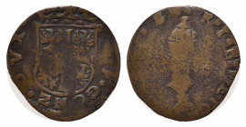 BOZZOLO. Scipione Gonzaga (16313-1670). Soldo (tipo Mantova) con reliquiario. AE (1,45 g). Bignotti 45; MIR 85. MB
