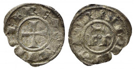 BRINDISI o MESSINA. Federico II (1197-1250). Mezzo denaro (con F R) Mi (0,38 g). F R nel campo - R/Croce patente. Sp.110 - R. qBB