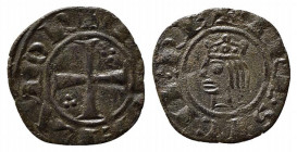 BRINDISI o MESSINA. Federico II (1197-1250). Denaro Mi (0,61 g). Croce con tre globetti nei quarti (2° e 3°) - R/Testa coronata a sinistra. Sp.113. SP...