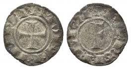 BRINDISI o MESSINA. Federico II (1197-1250). Denaro Mi (0,59 g). Croce patente - R/grande F nel campo. Sp.116. MB-BB