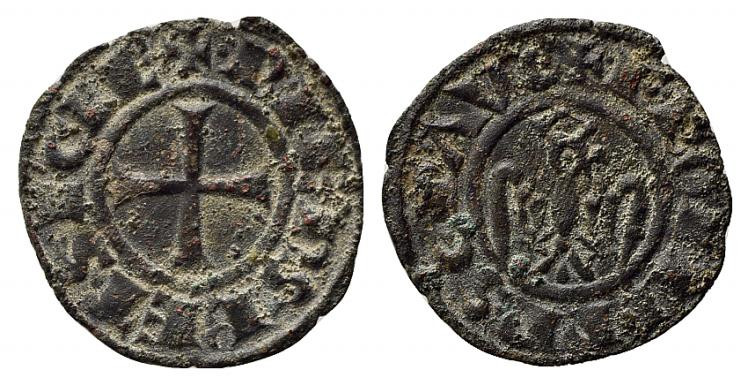 BRINDISI o MESSINA. Federico II (1197-1250). Denaro Mi (0,96 g). Aquila coronata...