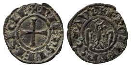 BRINDISI o MESSINA. Federico II (1197-1250). Denaro Mi (0,96 g). Aquila coronata volta a destra - R/Croce patente. Sp.130. BB+