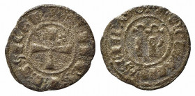 BRINDISI o MESSINA. Federico II (1197-1250). Denaro Mi (0,71 g). IP nel campo - R/croce con trifoglio nel 2° quarto. Sp.139. MB-BB