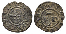 BRINDISI o MESSINA. Federico II (1197-1250). Denaro Mi (0,80 g). FR con sotto una stella nel campo - R/croce patente caricata da doppio cerchio linear...