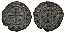 BRINDISI o MESSINA. Federico II (1197-1250). Denaro Mi (0,41 g). Grande F attorniata da tre stelle nel campo - R/croce patente accantonta da quattro s...